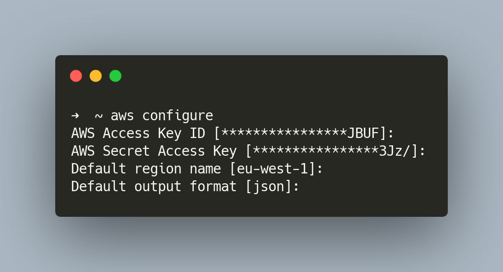 Output of running aws configure