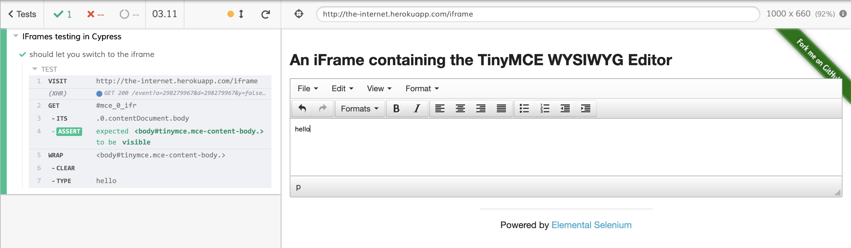 Passing test with iframes in Cypress