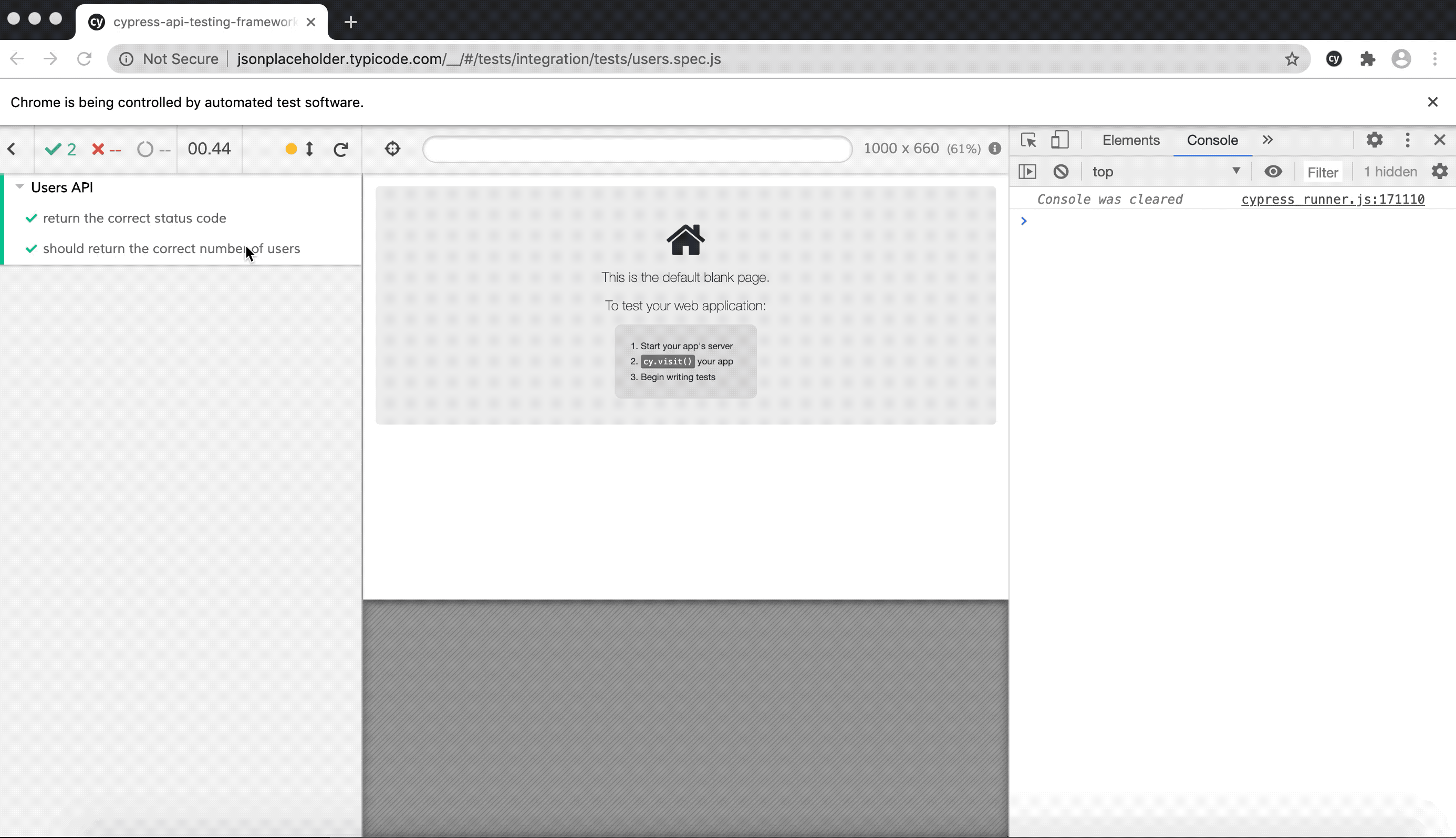 Cypress test runner in action
