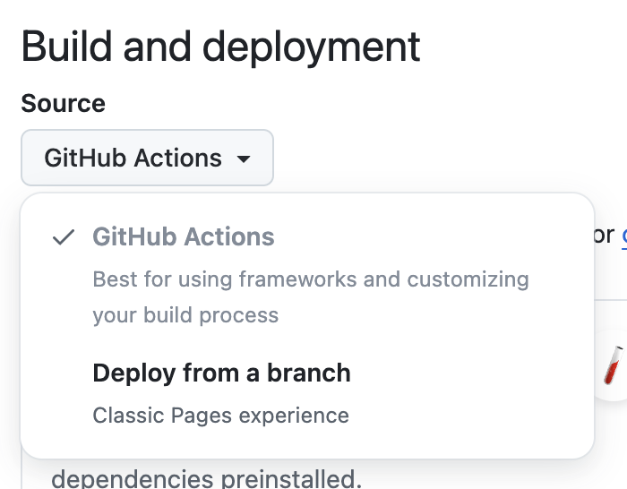 GitHub Pages settings