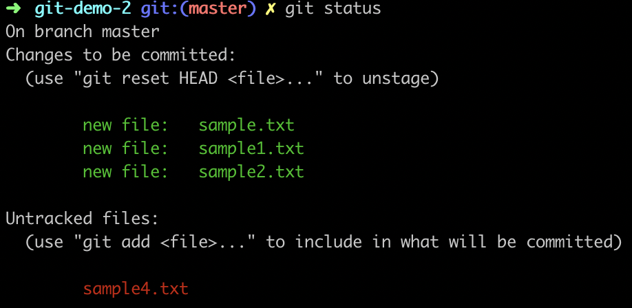 Output of running git status