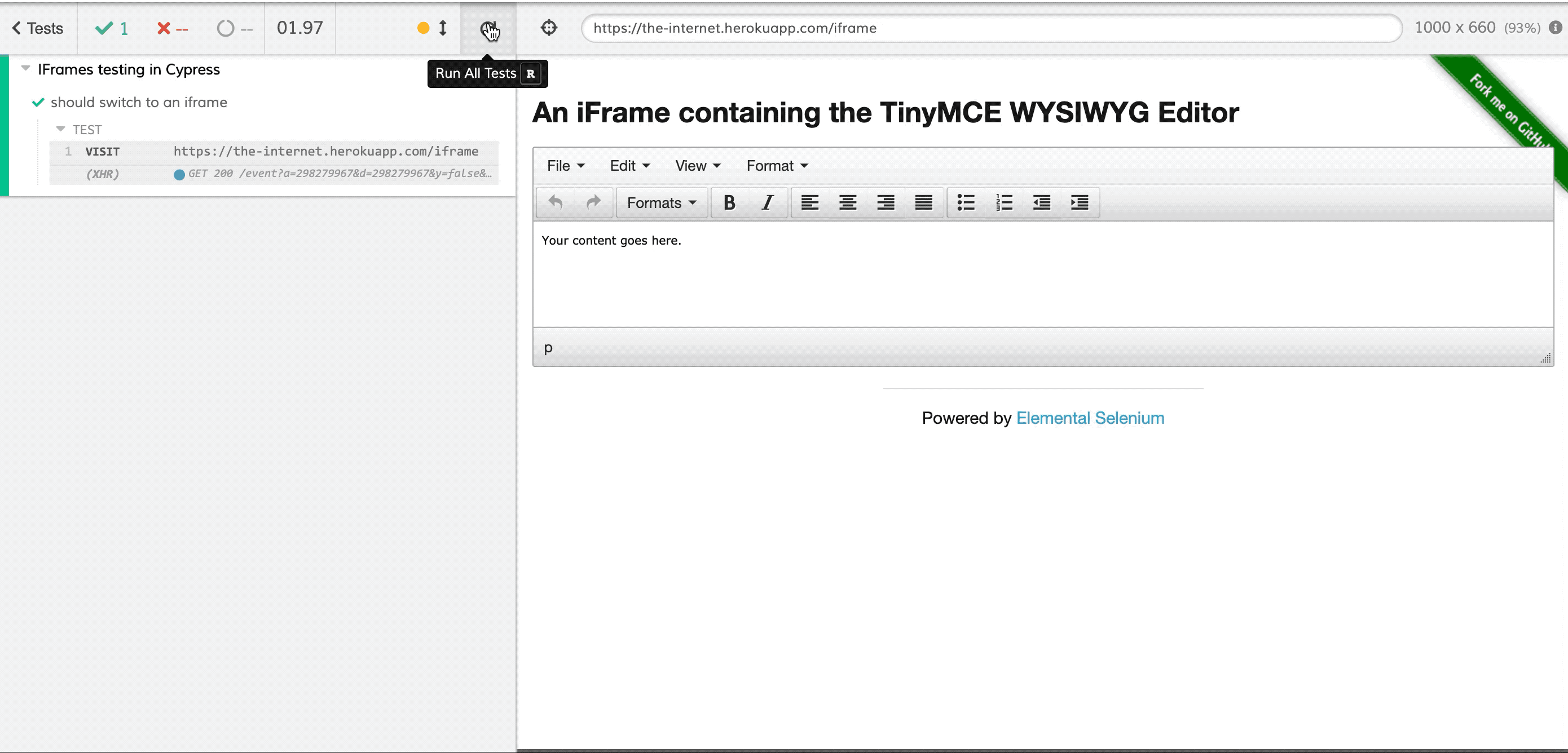 Visiting an application with iframes in Cypress