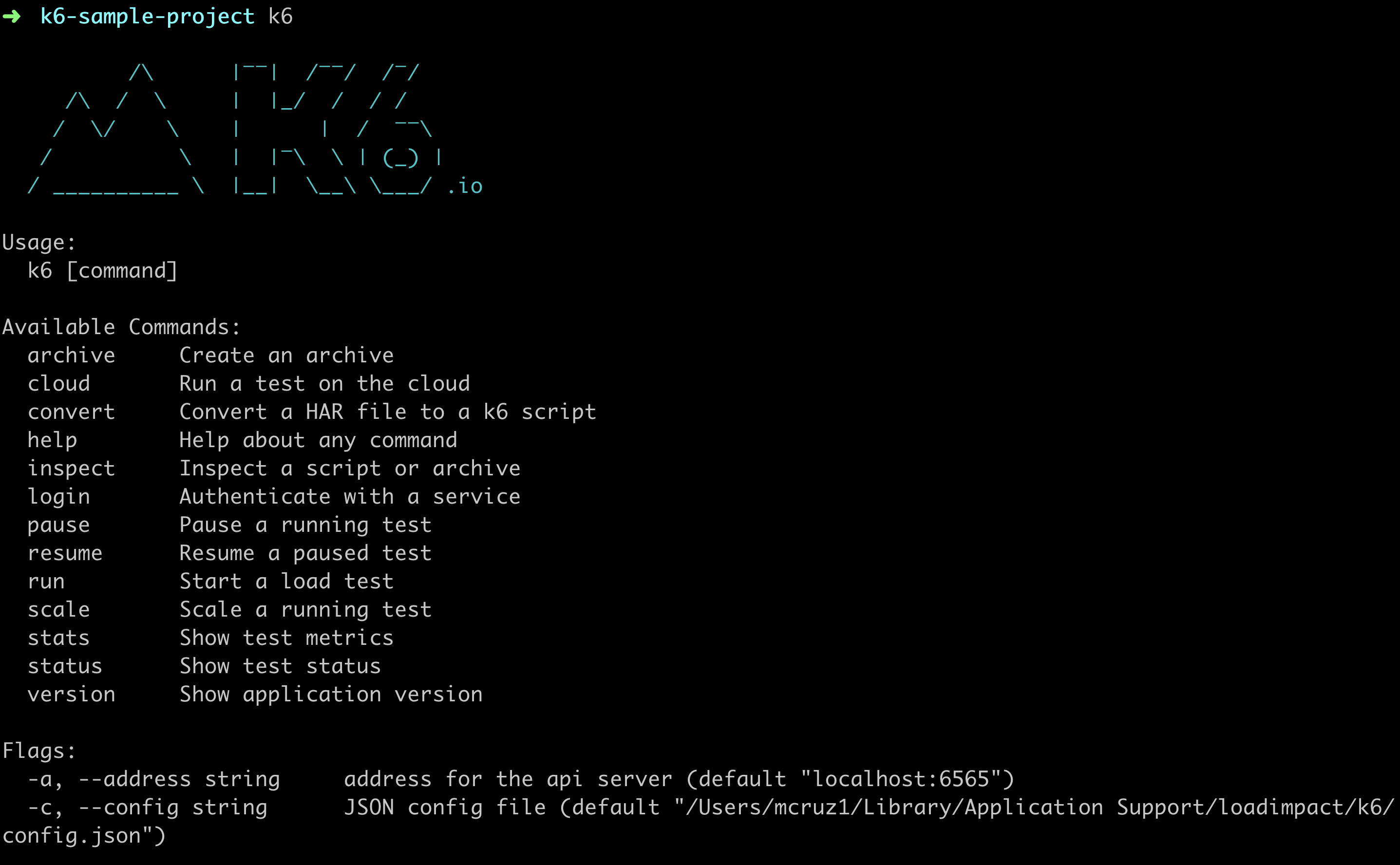 Running k6 from terminal