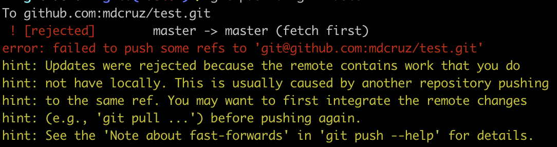 Output of Git local changes getting rejected