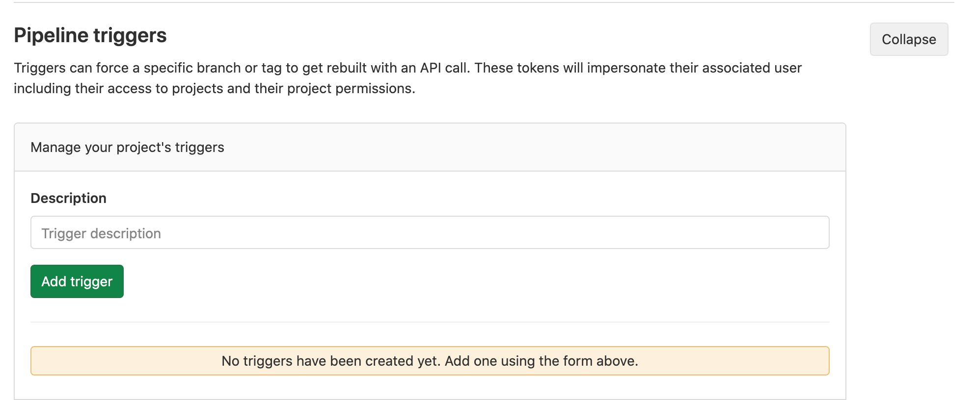 Pipeline trigger UI in Gitlab